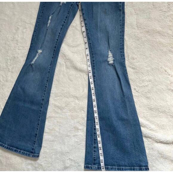 Standards and Practices Distressed Holey Bell Bottom Flare Blue Jeans - Picture 10 of 11